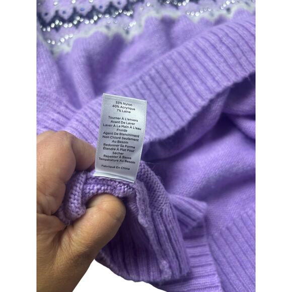 Talbots Lavender Fair Isle Embellished Sweater Women’s M Beaded Fuzzy Knit - Picture 9 of 9